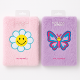 Delightful Fuzzy Notebooks - Smiley Flower & Butterfly Designs